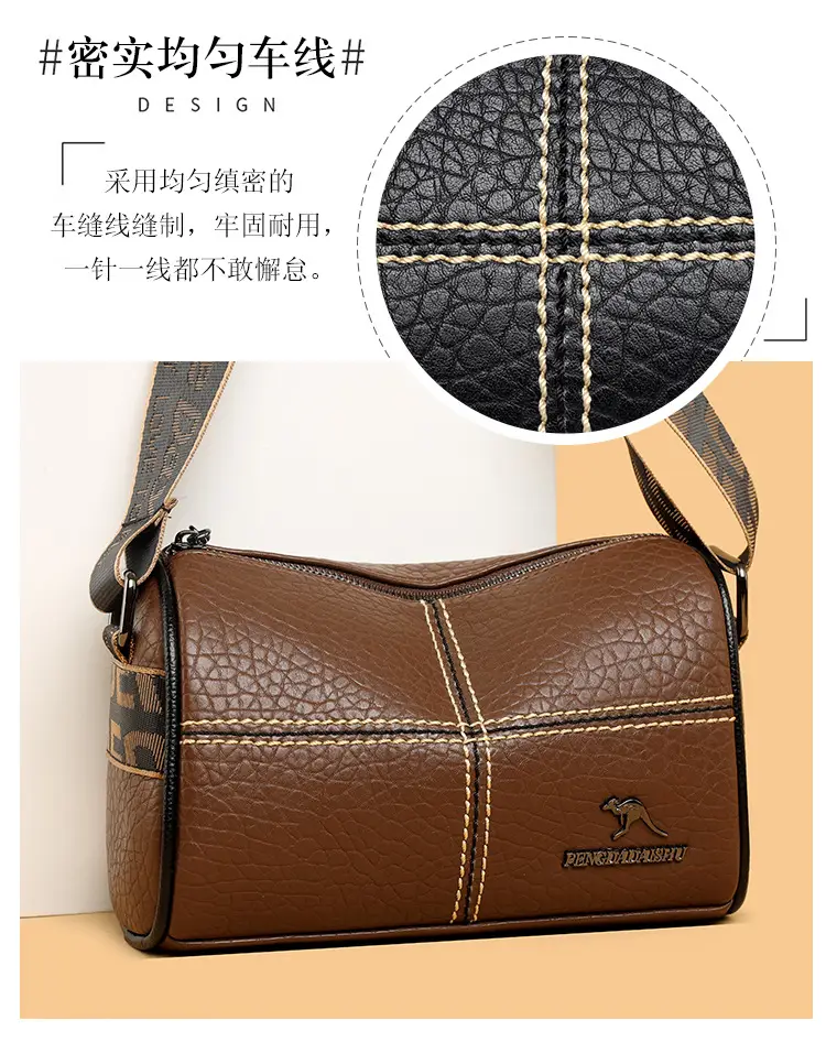 Black Crossbody Bag with Gold Stitching Boston Leather — feature 8