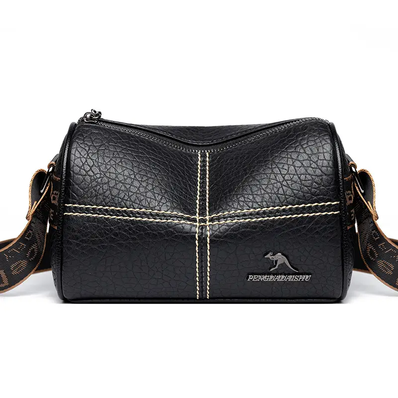 Black Crossbody Bag with Gold Stitching Boston Leather