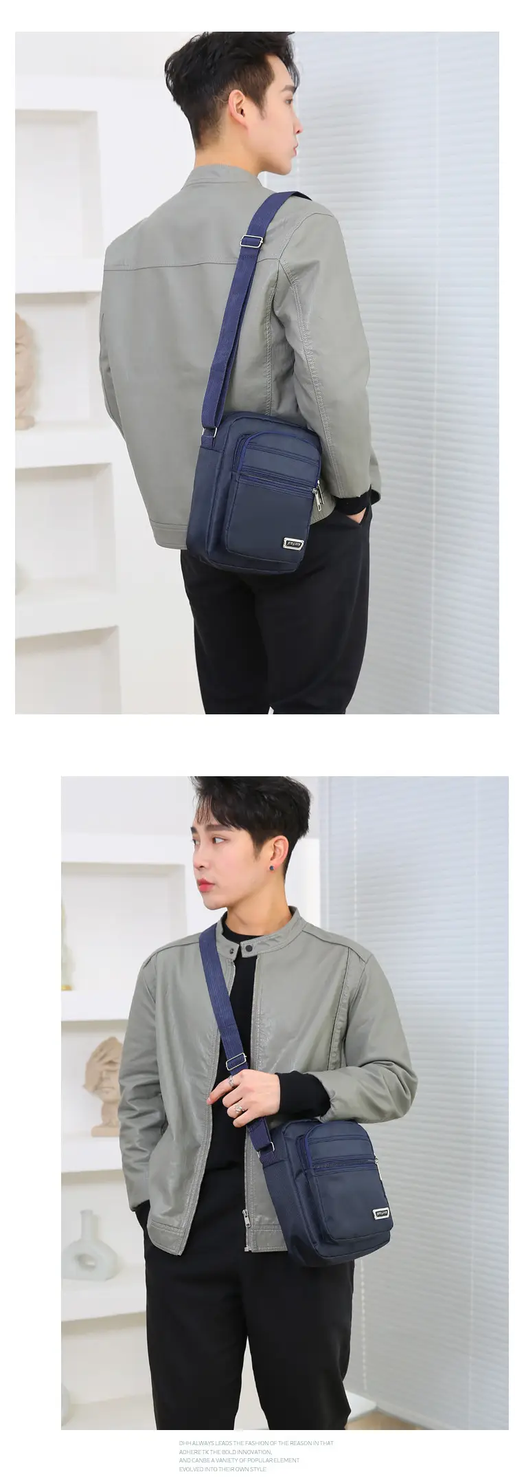 Men's Composite Oxford Cloth Shoulder Bag Black — feature 12