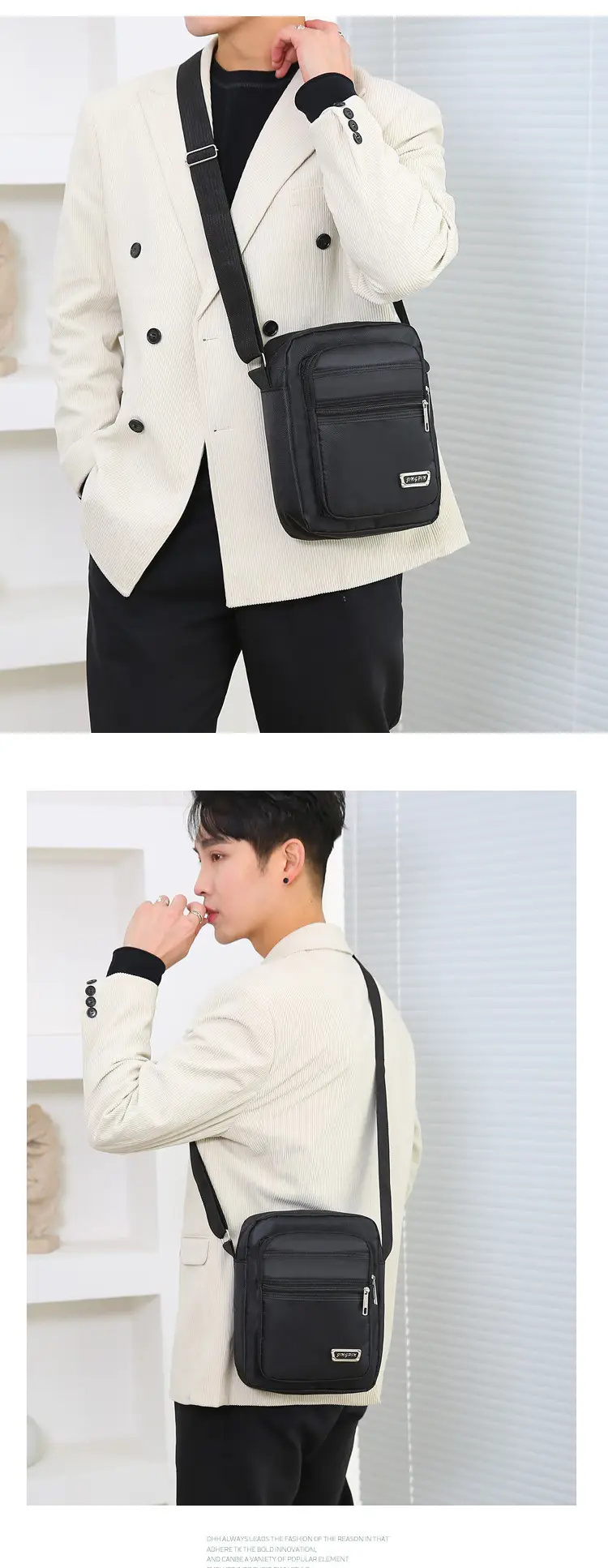 Men's Composite Oxford Cloth Shoulder Bag Black — feature 13