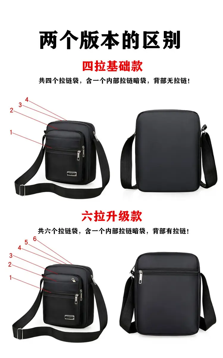 Men's Composite Oxford Cloth Shoulder Bag Black — feature 3