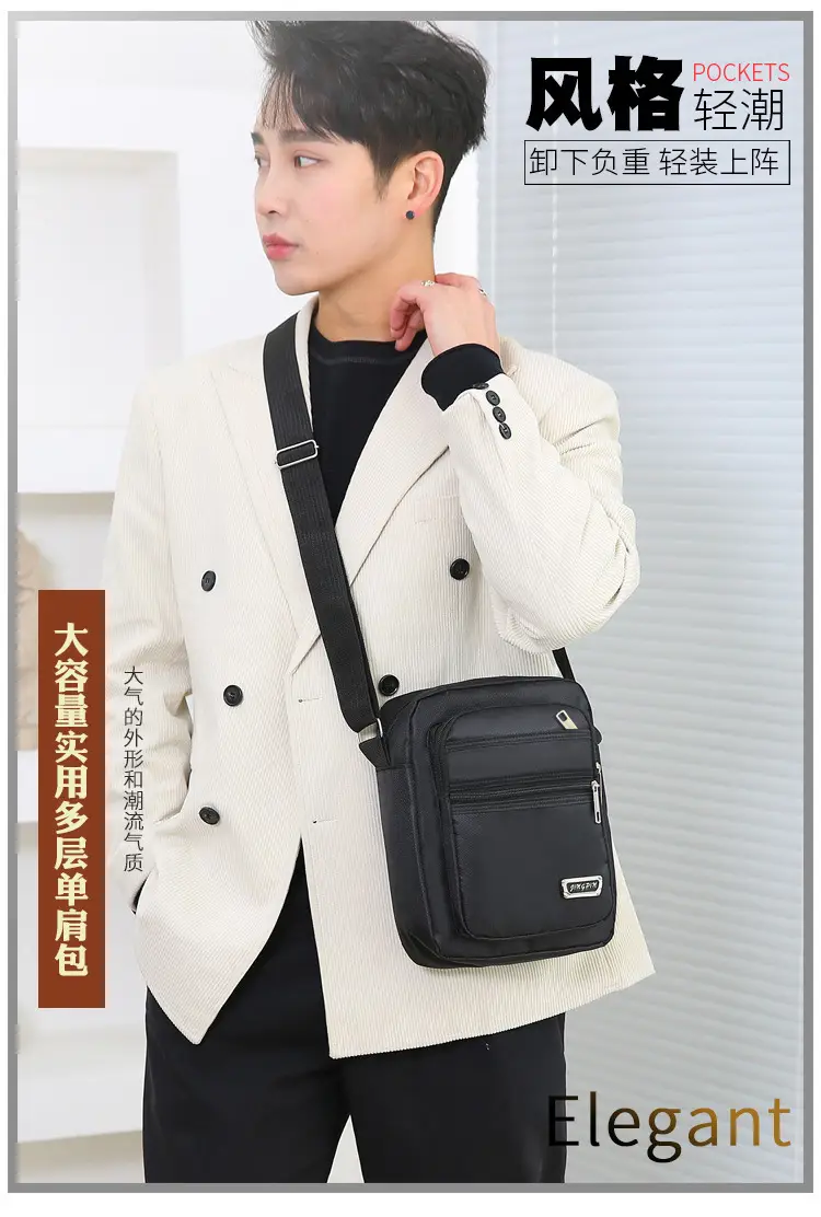 Men's Composite Oxford Cloth Shoulder Bag Black — feature 5