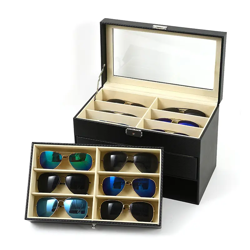 Double Layer Sunglasses Storage Box Black Large Capacity