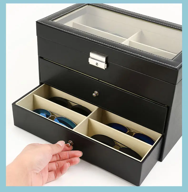 Double Layer Sunglasses Storage Box Black Large Capacity — feature 9