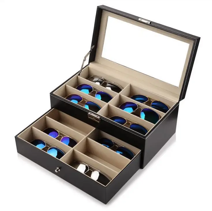 Double Layer Sunglasses Storage Box Black Large Capacity