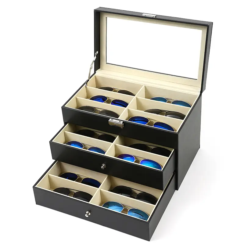 Double Layer Sunglasses Storage Box Black Large Capacity