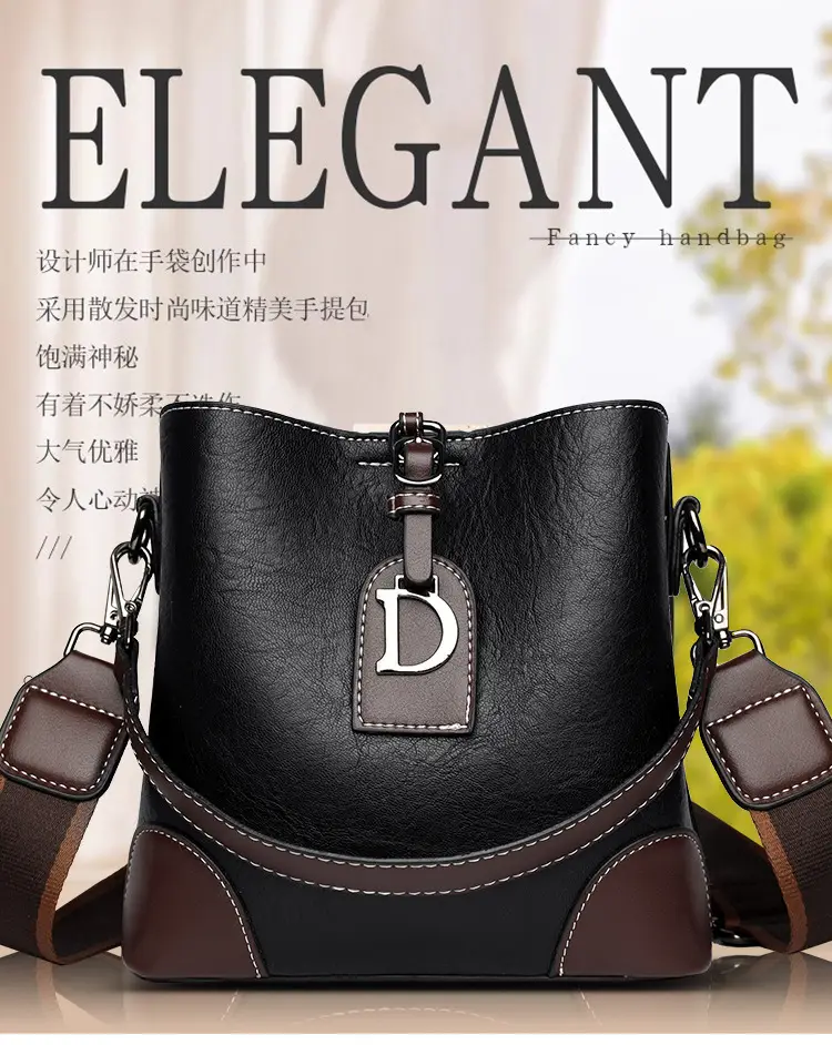 Women's Black Leather Shoulder Bag with D Logo — feature 1