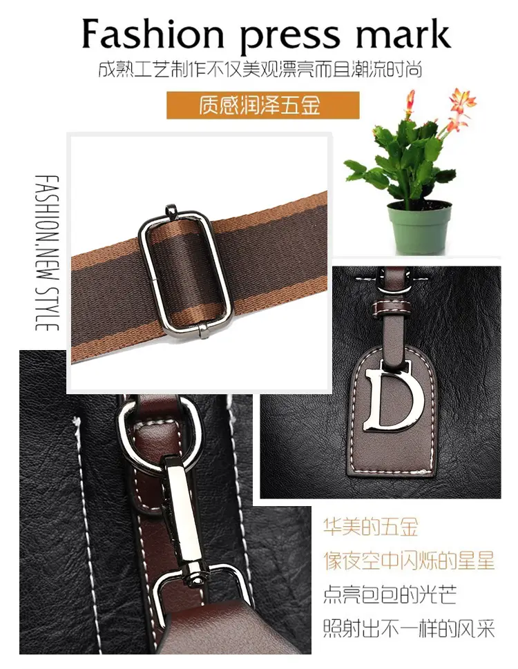 Women's Black Leather Shoulder Bag with D Logo — feature 5