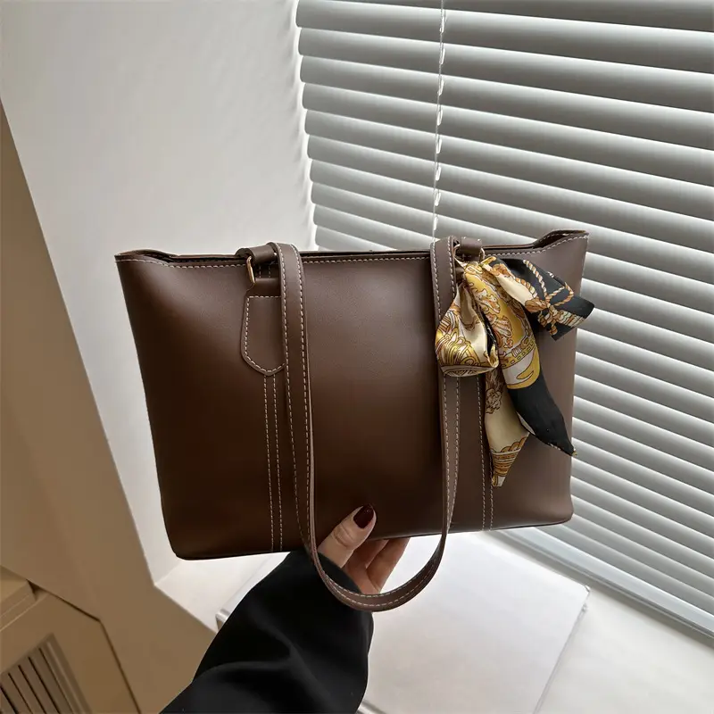 Women's Korean Style Soft Leather Tote Bag Beige 2025 - Image 6