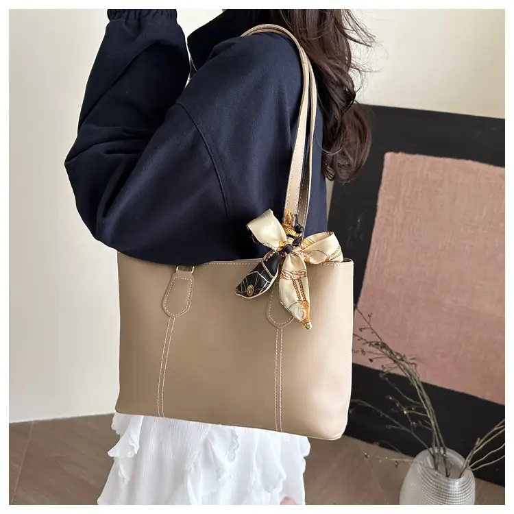 Women's Korean Style Soft Leather Tote Bag Beige 2025 — feature 7