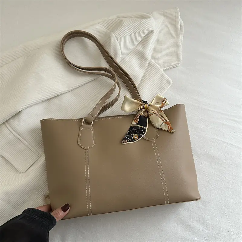 Women's Korean Style Soft Leather Tote Bag Beige 2025 - Image 2