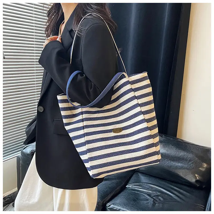Red White Striped Canvas Tote Bag for Women - Image 7