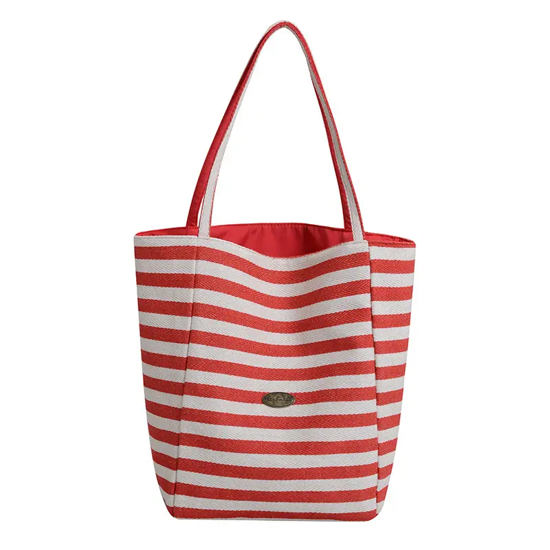 Red White Striped Canvas Tote Bag for Women - Image 8