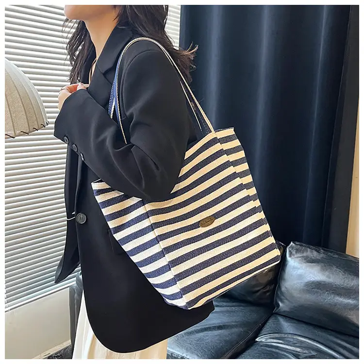 Red White Striped Canvas Tote Bag for Women — feature 11