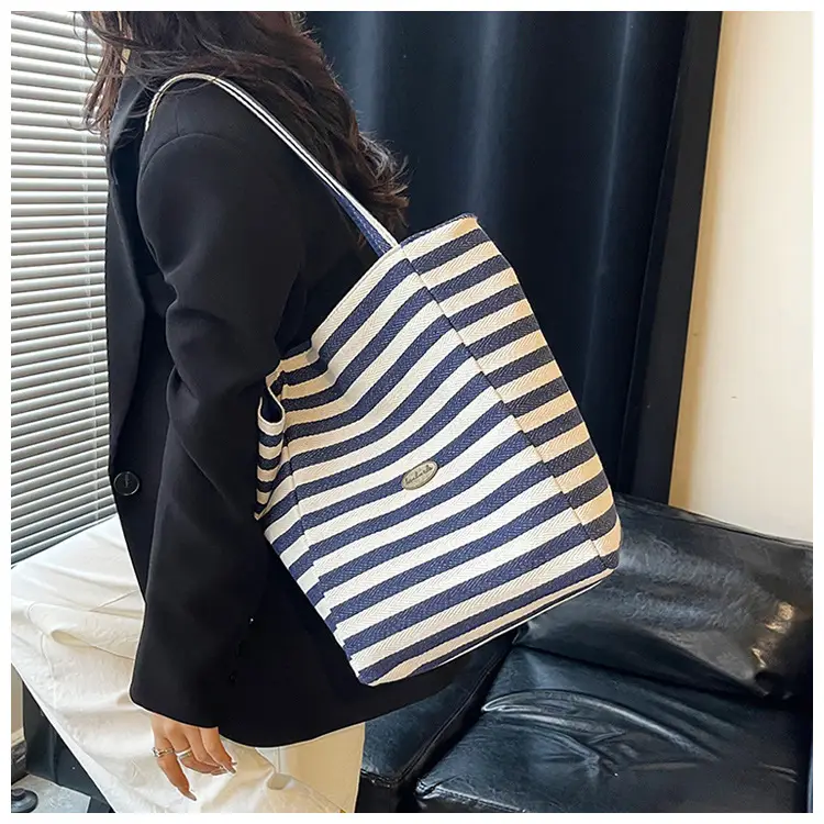 Red White Striped Canvas Tote Bag for Women — feature 12