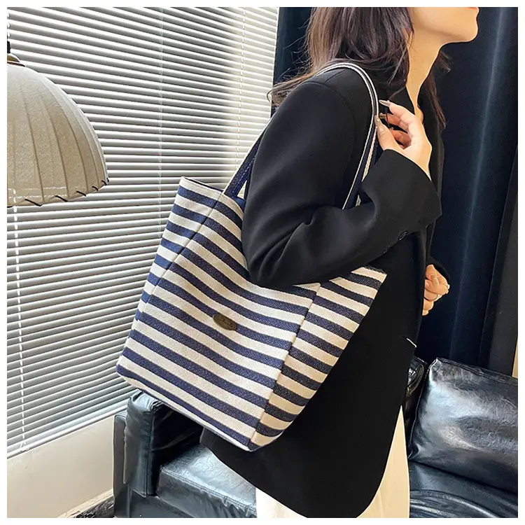 Red White Striped Canvas Tote Bag for Women — feature 14
