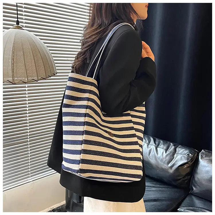 Red White Striped Canvas Tote Bag for Women — feature 15