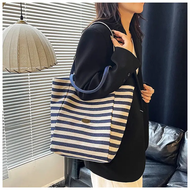Red White Striped Canvas Tote Bag for Women — feature 16
