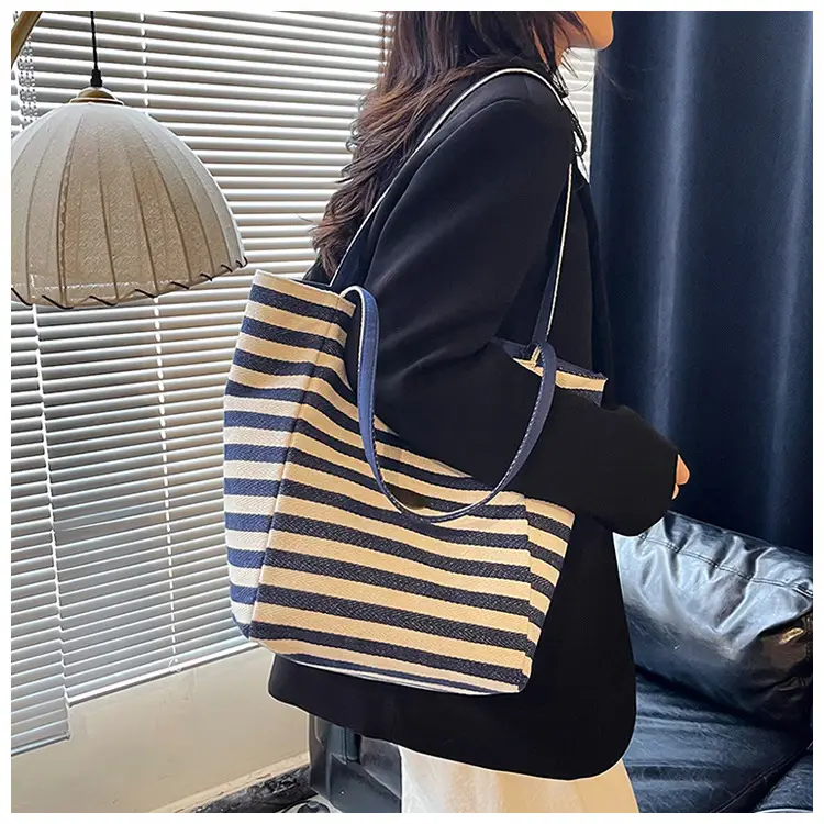 Red White Striped Canvas Tote Bag for Women — feature 17