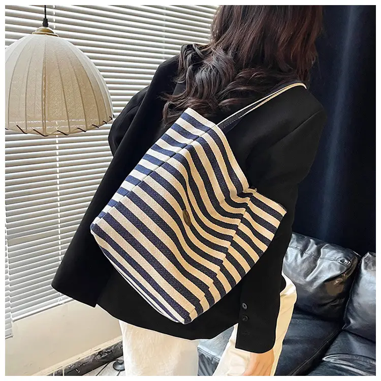 Red White Striped Canvas Tote Bag for Women — feature 18