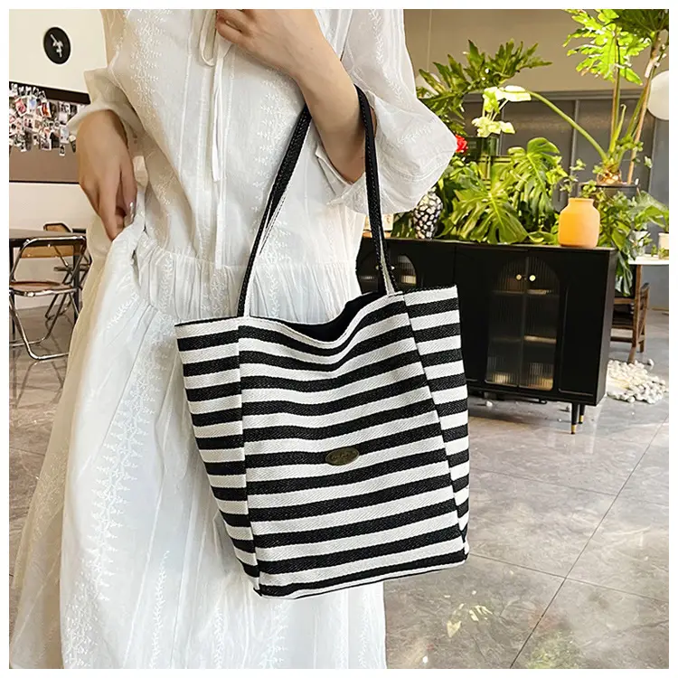 Red White Striped Canvas Tote Bag for Women — feature 22