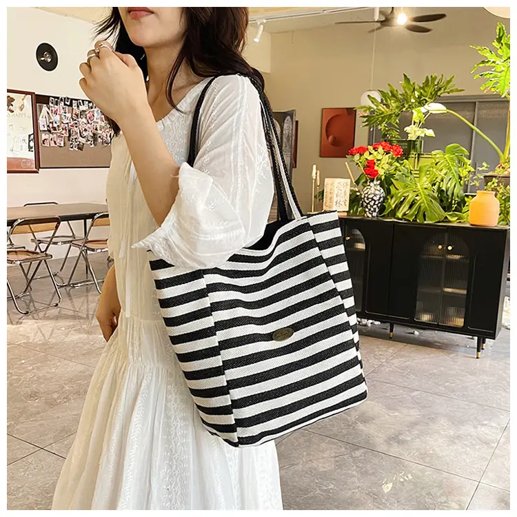 Red White Striped Canvas Tote Bag for Women — feature 23
