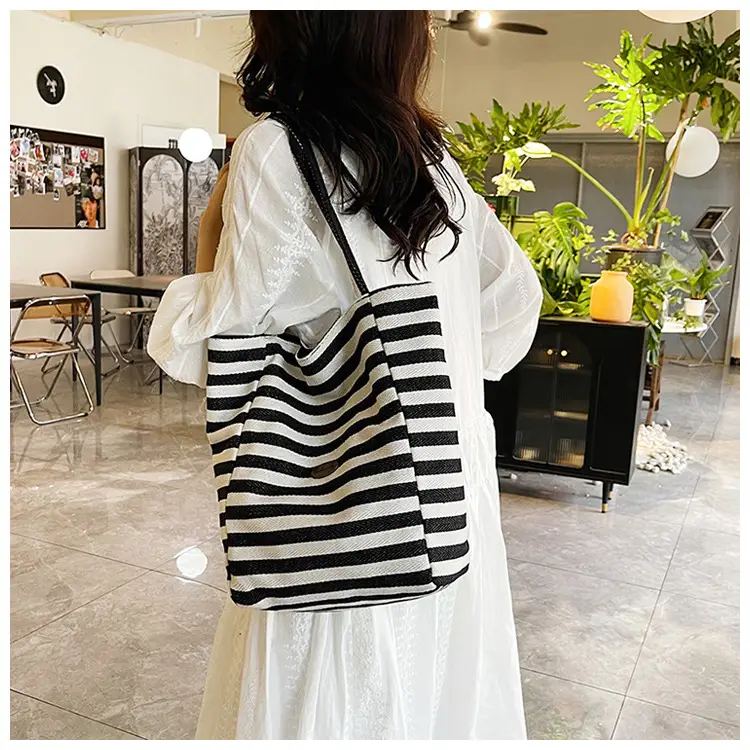 Red White Striped Canvas Tote Bag for Women — feature 24