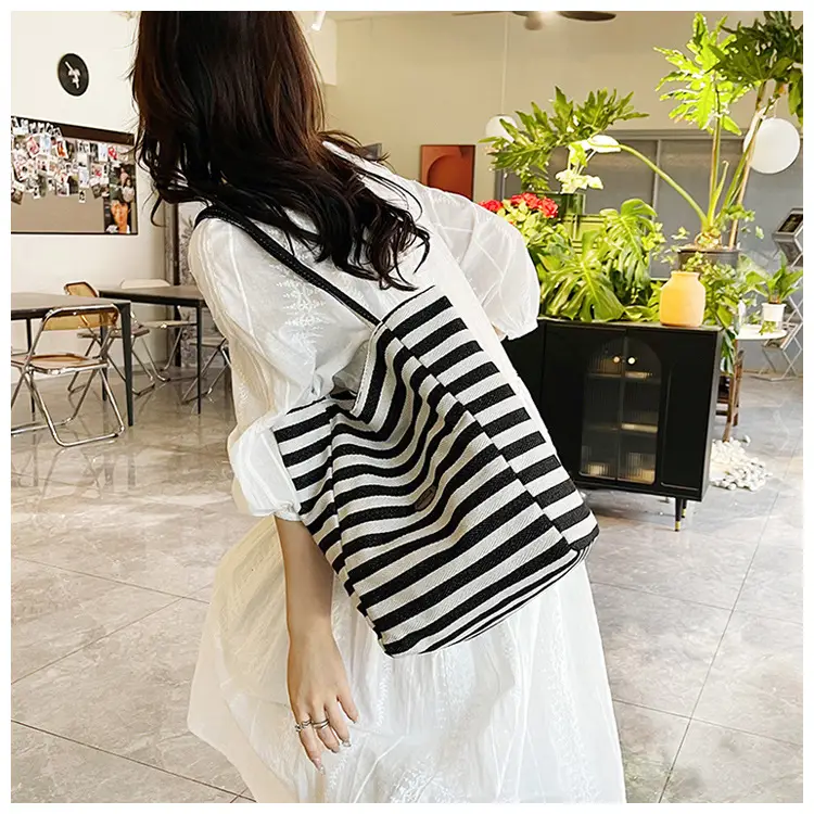 Red White Striped Canvas Tote Bag for Women — feature 25