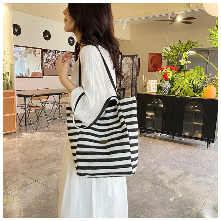 Red White Striped Canvas Tote Bag for Women — feature 26