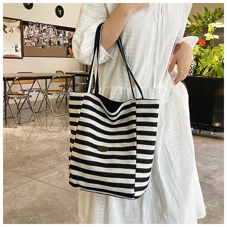 Red White Striped Canvas Tote Bag for Women — feature 27