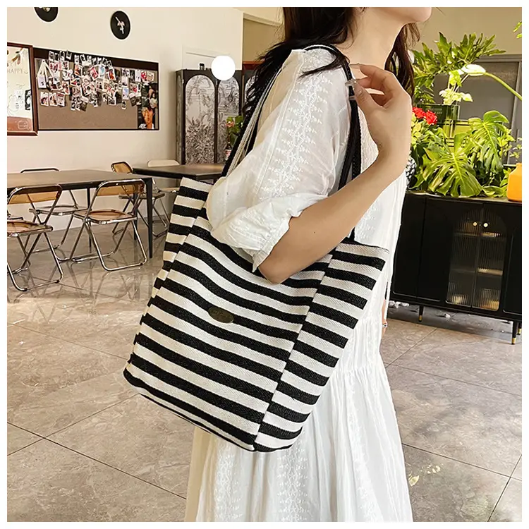 Red White Striped Canvas Tote Bag for Women — feature 28