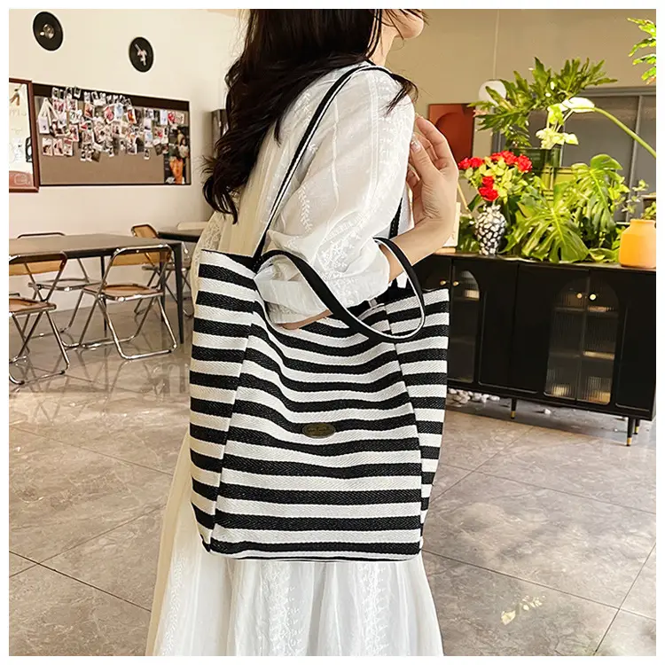 Red White Striped Canvas Tote Bag for Women — feature 29