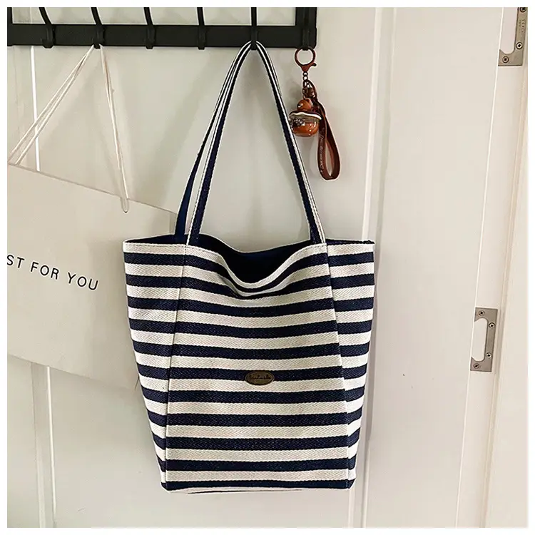 Red White Striped Canvas Tote Bag for Women — feature 40