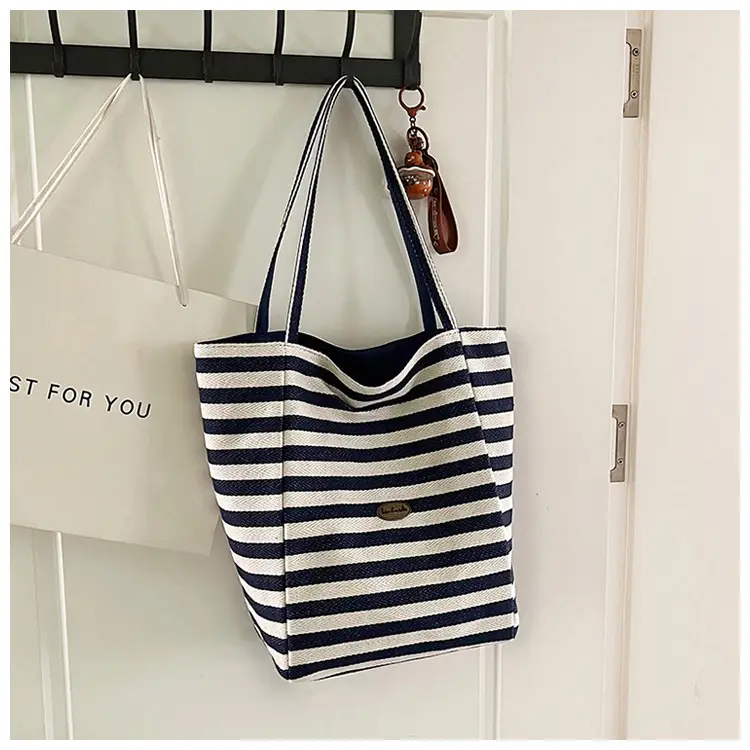 Red White Striped Canvas Tote Bag for Women — feature 41