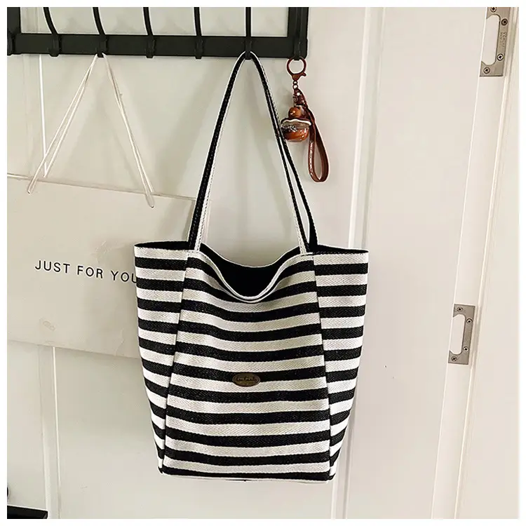 Red White Striped Canvas Tote Bag for Women — feature 42