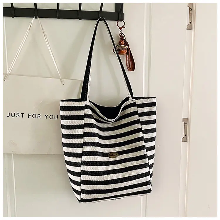 Red White Striped Canvas Tote Bag for Women — feature 43