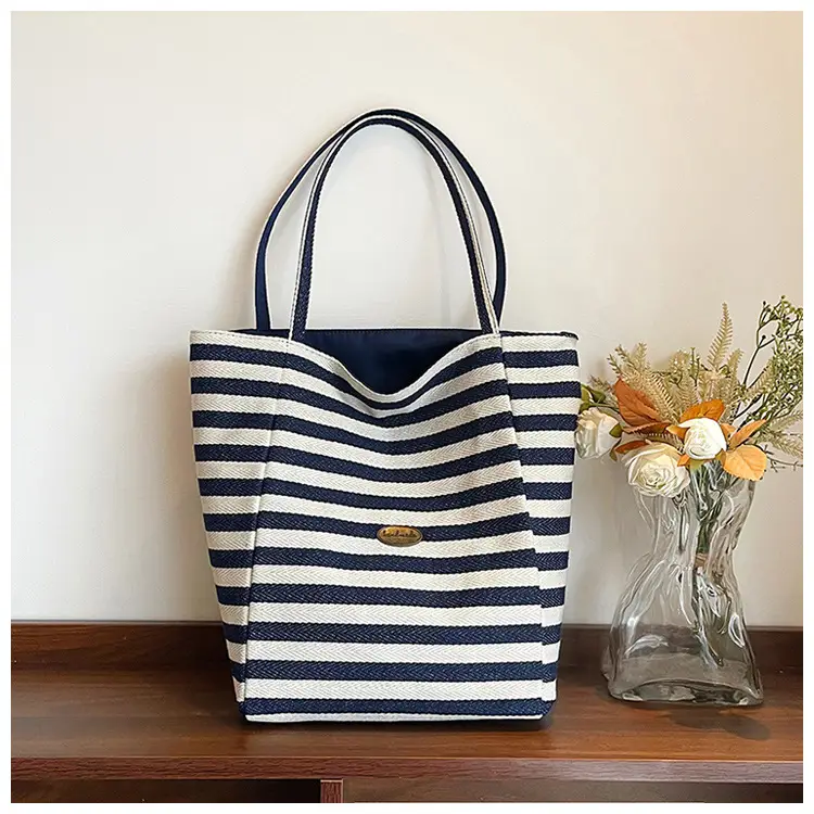 Red White Striped Canvas Tote Bag for Women — feature 46