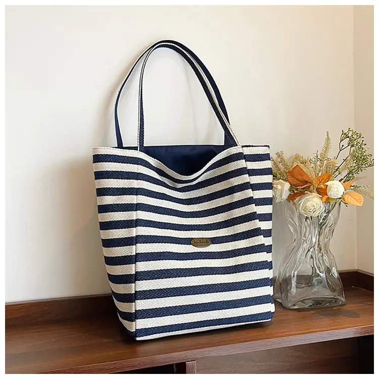 Red White Striped Canvas Tote Bag for Women — feature 47