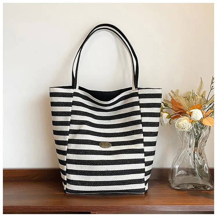 Red White Striped Canvas Tote Bag for Women — feature 48