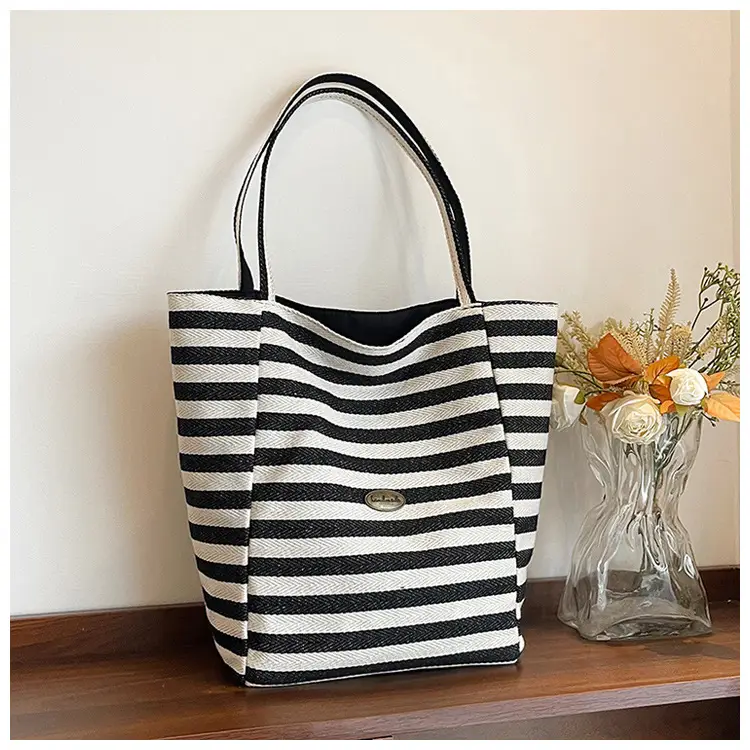 Red White Striped Canvas Tote Bag for Women — feature 49