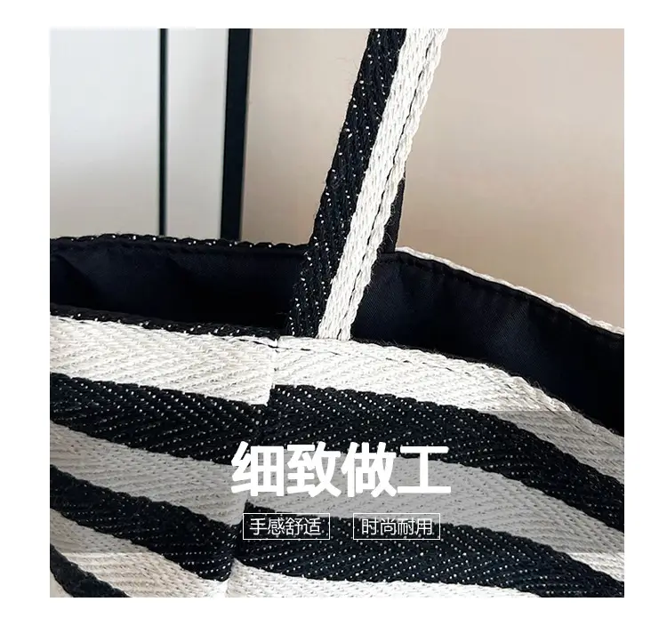 Red White Striped Canvas Tote Bag for Women — feature 9