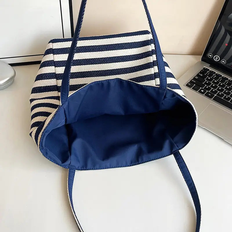 Red White Striped Canvas Tote Bag for Women - Image 2