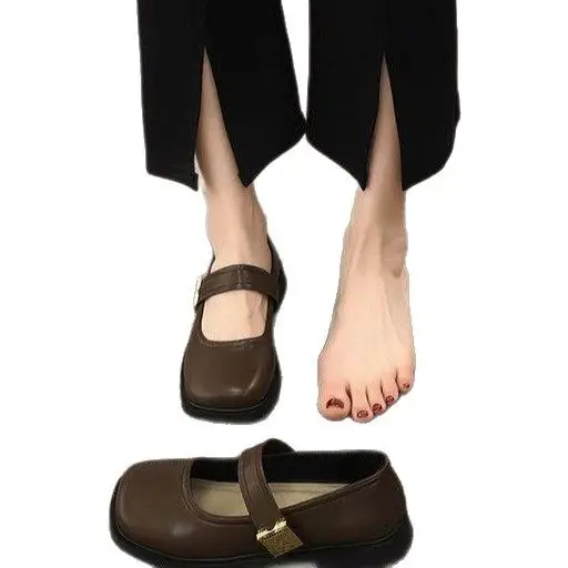 Women's Mary Jane Flat Shoes Brown Leather Spring Summer - Image 7
