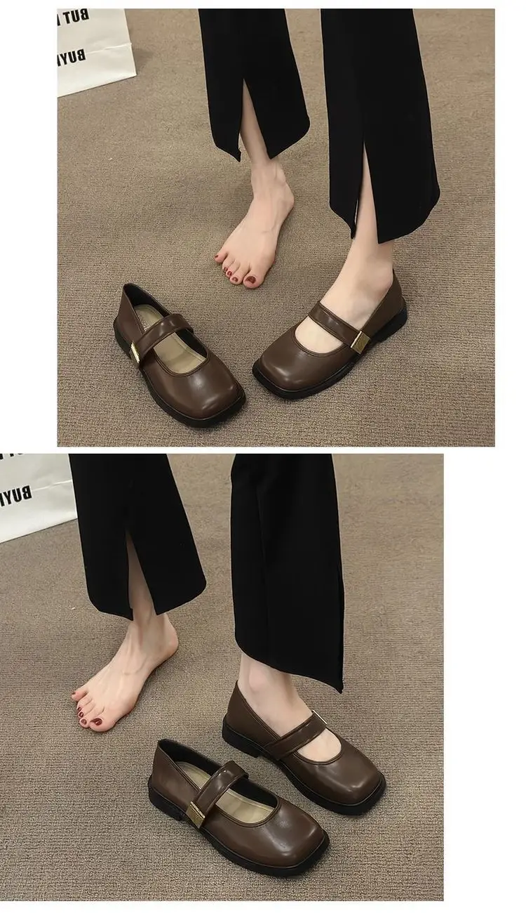 Women's Mary Jane Flat Shoes Brown Leather Spring Summer — feature 4