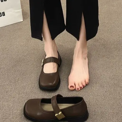 Women's Mary Jane Flat Shoes Brown Leather Spring Summer — feature 5