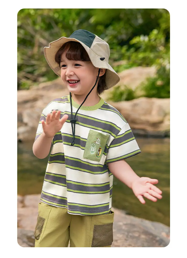 Boys Striped T-Shirt Summer Antibacterial Green Yellow — feature 20