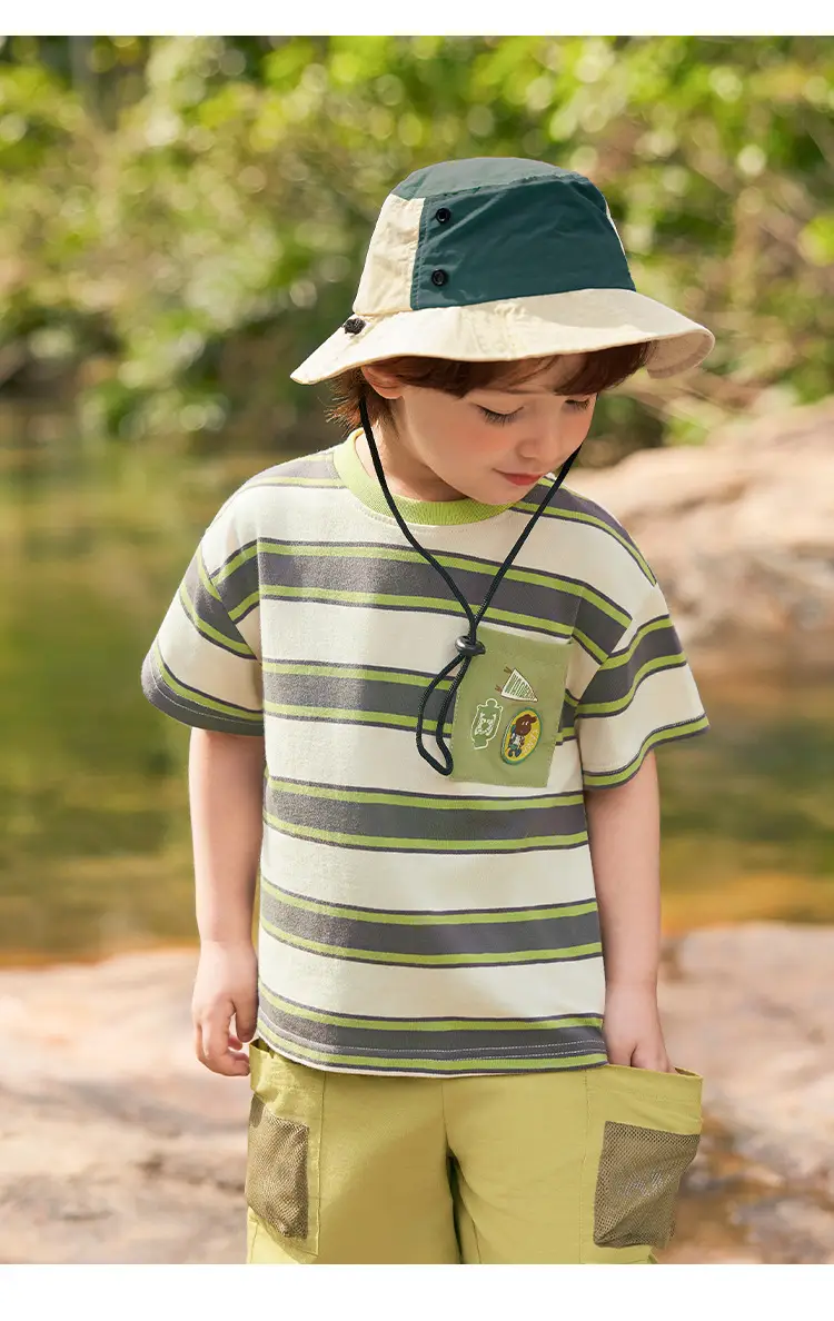 Boys Striped T-Shirt Summer Antibacterial Green Yellow — feature 21