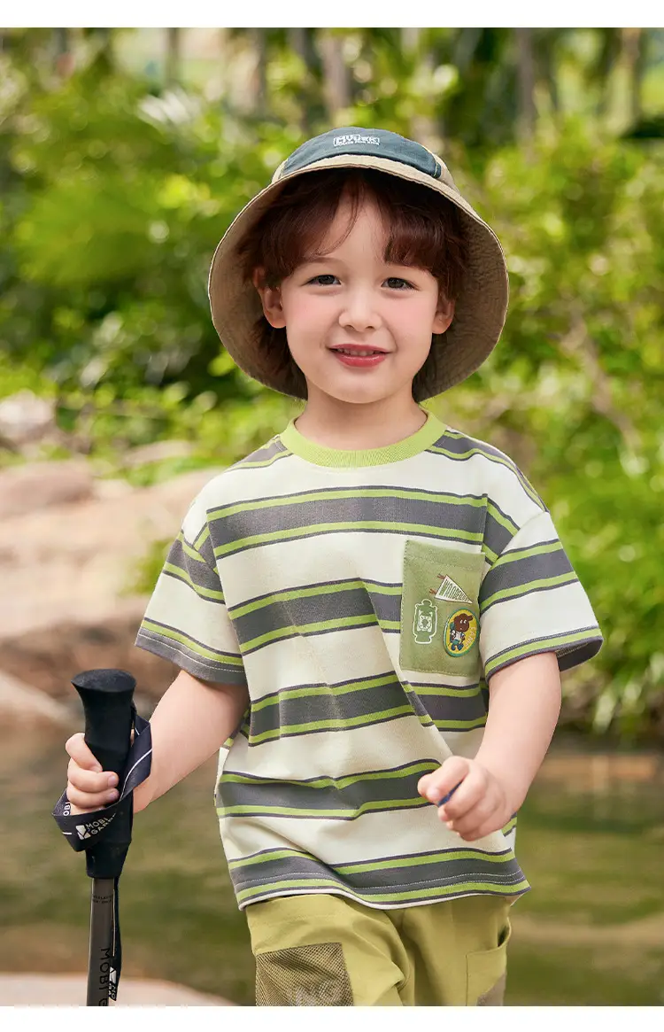Boys Striped T-Shirt Summer Antibacterial Green Yellow — feature 22