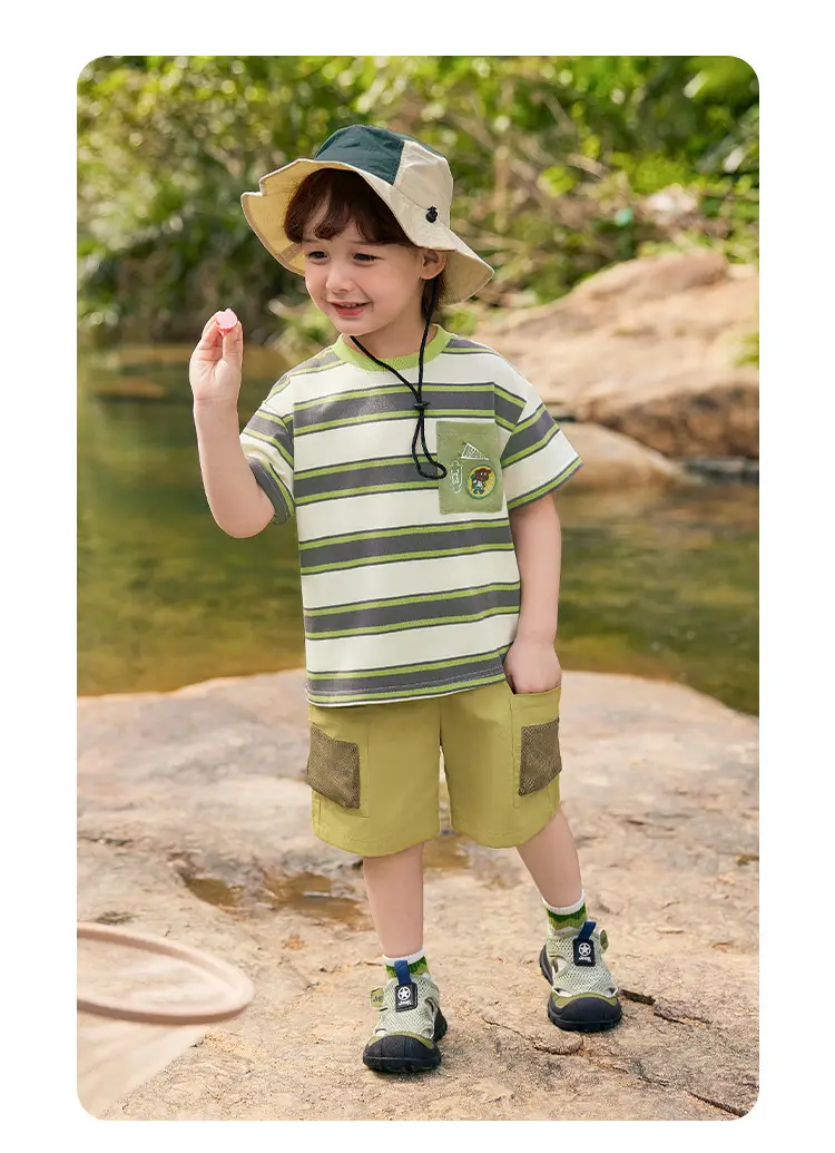 Boys Striped T-Shirt Summer Antibacterial Green Yellow — feature 23