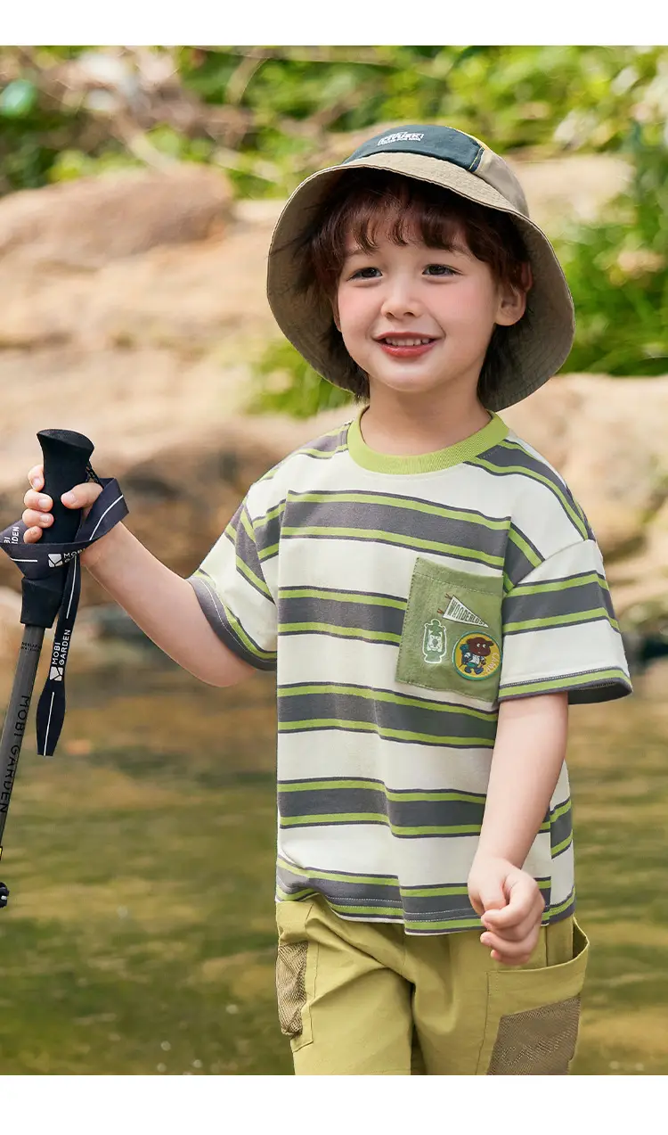 Boys Striped T-Shirt Summer Antibacterial Green Yellow — feature 3
